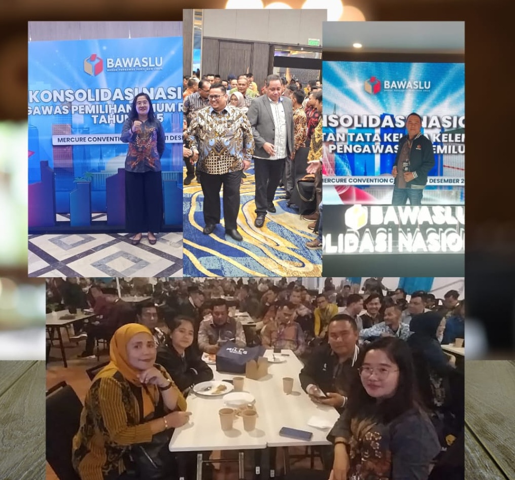 Foto: Ketua dan Anggota serta Sekretaris Jenderal Bawaslu Republik Indonesia bersama Ketua dan Anggota Bawaslu Kab/Kota se-Indonesia pada acara Konsolidasi Nasional Penguatan Tata Kelola Kelembagaan Pengawas Pemilu Tahun 2025 (Jakarta, 10/12/2025)