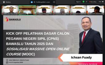 Foto: Kepala Sekretariat Bawaslu Nias Selatan Mengikuti Pembukaan kegiatan Kick Off Pelatihan Dasar Calon Pegawai Negeri Sipil (CPNS) Tahun 2025 sekaligus sosialisasi Massive Open Online Course (MOOC), dibuka oleh Sekjen Bawaslu RI yang  berlangsung pada tanggal 11 s/d 13 Agustus 2025 secara daring.