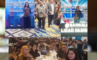 Foto: Ketua dan Anggota serta Sekretaris Jenderal Bawaslu Republik Indonesia bersama Ketua dan Anggota Bawaslu Kab/Kota se-Indonesia pada acara Konsolidasi Nasional Penguatan Tata Kelola Kelembagaan Pengawas Pemilu Tahun 2025 (Jakarta, 10/12/2025)